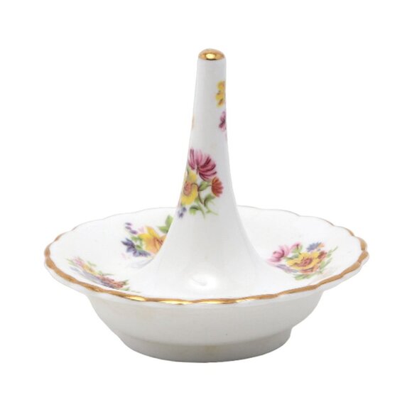 Vintage Bone China Ring Holder Dish Jewelry Floral Canada White Pink Gold 80s - Picture 8 of 8